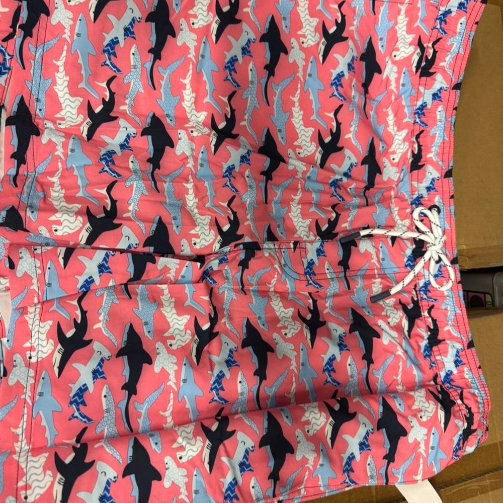 Men's Coral Pink Shark Print Swim Trunks Board Shorts Size Large